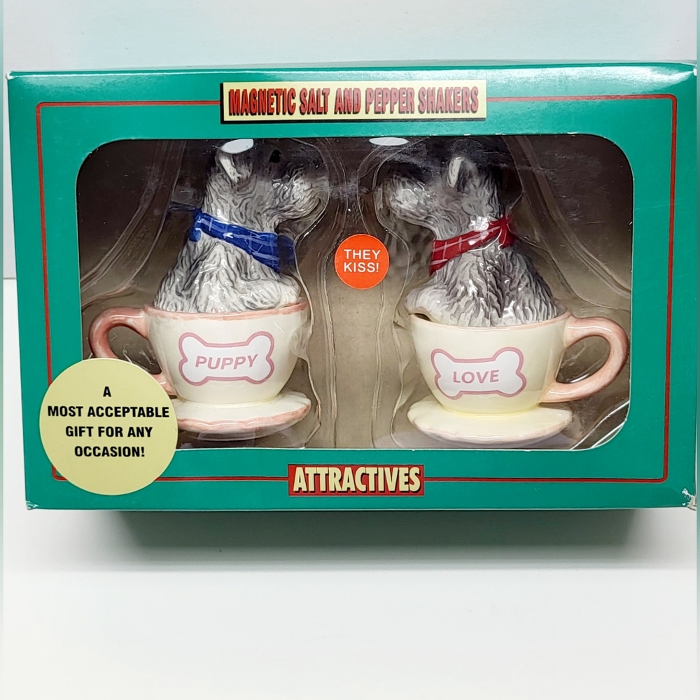 Schnauzer Puppy Dog Love 3" Ceramic Stoneware Salt and Pepper Shaker Set Gift